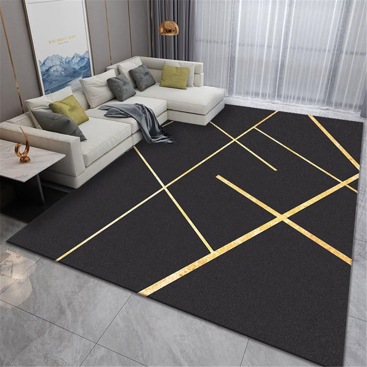 Chambre Design Tapis Chambre Adulte Tapis de canapé Design géométrique Gris-Jaune Tapis de Chambre Anti-salissure Tapis Balcon 70X140CM