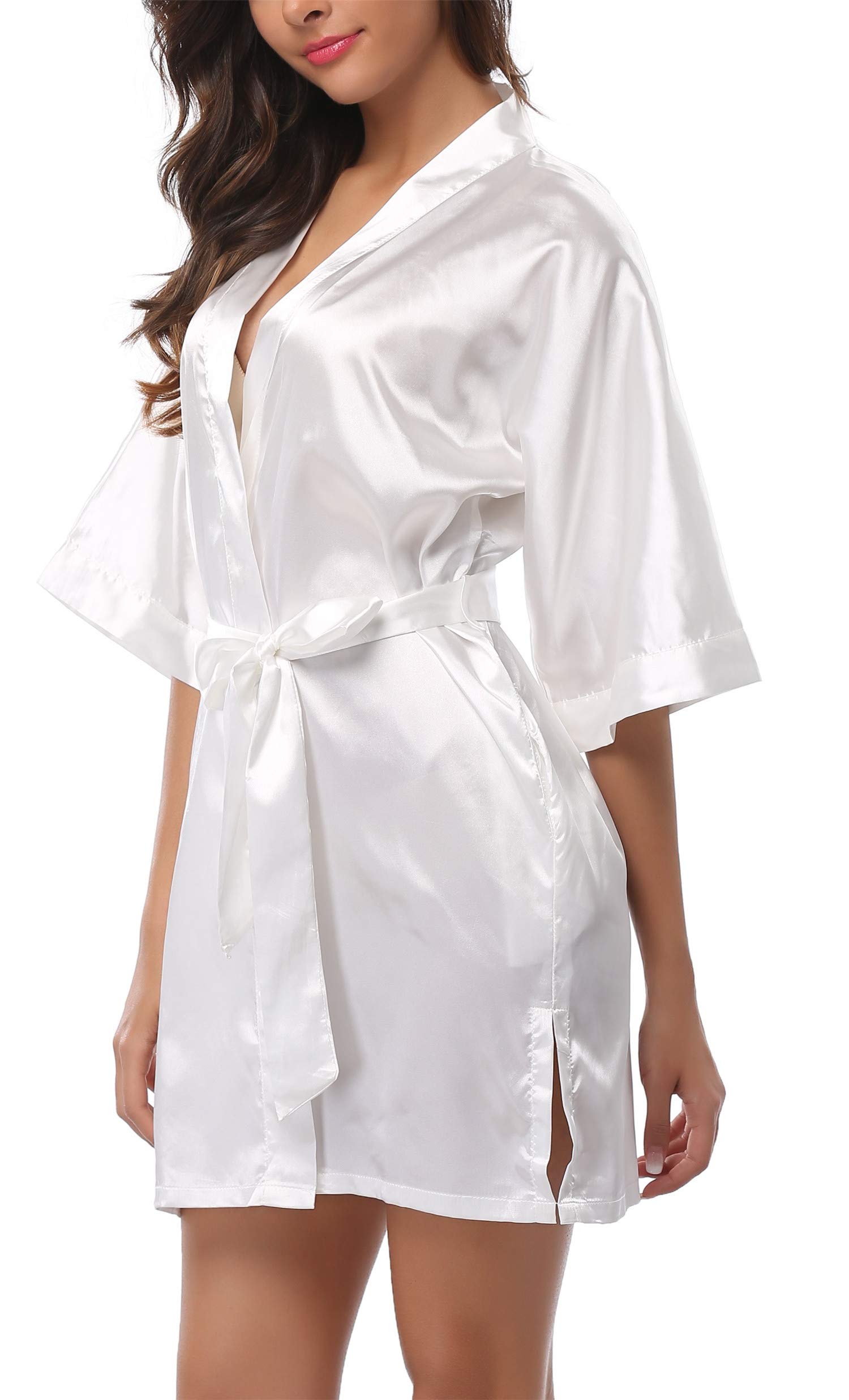 sunshinemall Women's Bridal Party Robe Short Kimono Bride and Bridesmaid Satin Bathrobe Nightgown Silky Pajama Gown