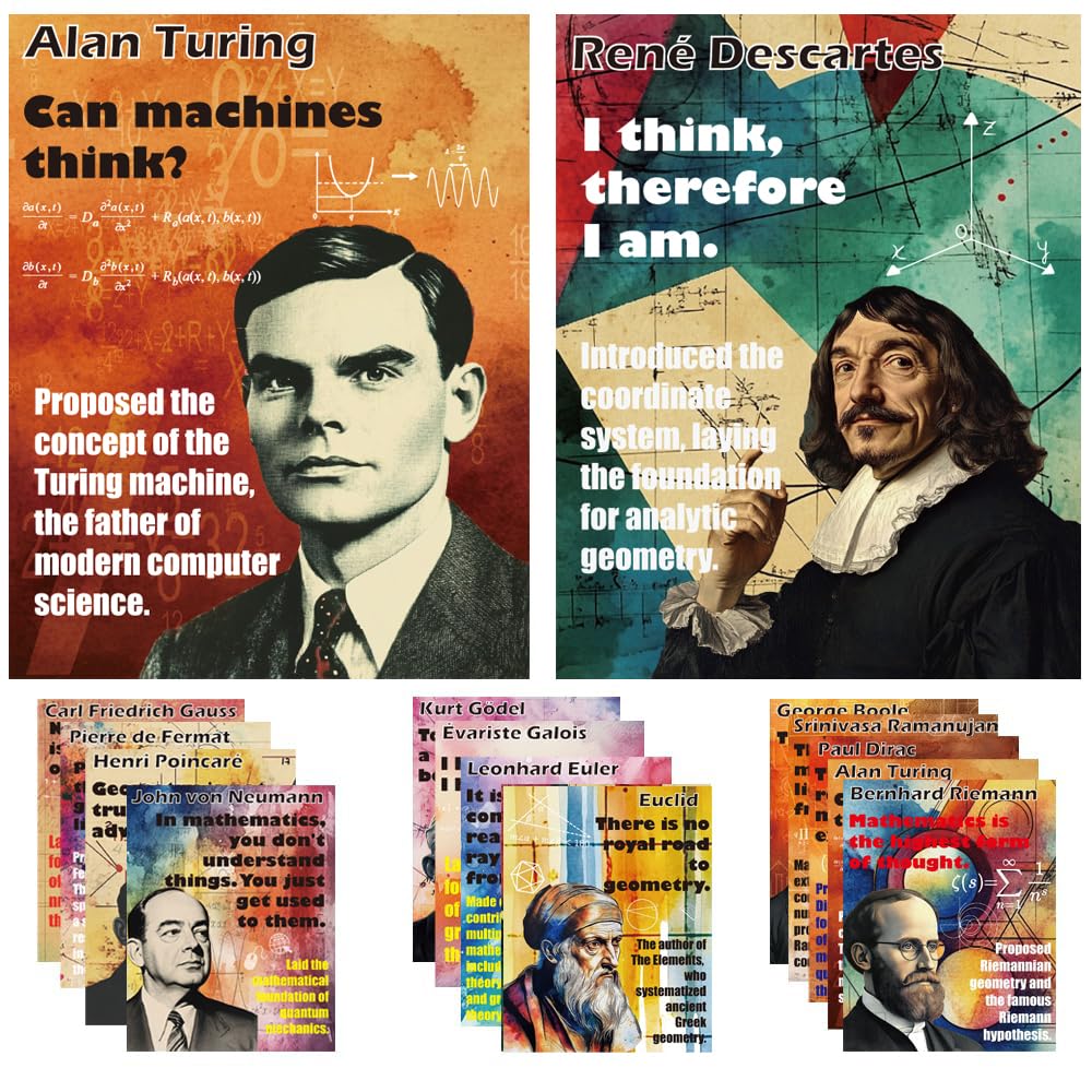 1step2dream Mathematician Posters Set | Math Classroom Decor, Middle School Math Posters, Engaging Science Classroom Decorations & Bulletin Board Kits - 11x14 Inch Math Enthusiasts