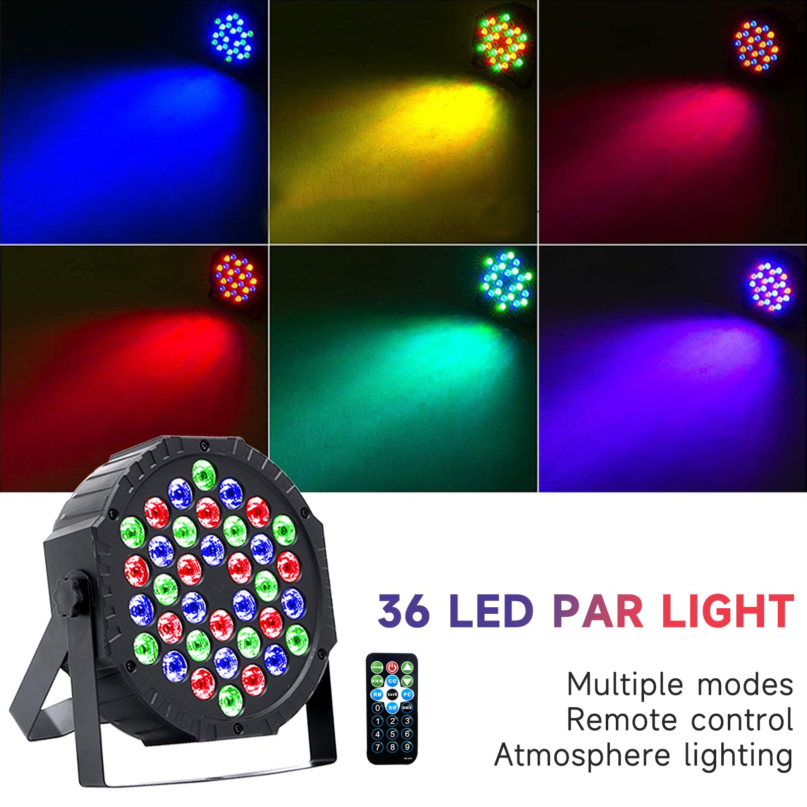 Luces LED par con control DMX, luz de escenario DJ RGB 36 luces LED con control remoto activado por sonido, iluminación de escenario DJ interior para Navidad, boda, fiesta, discoteca, club