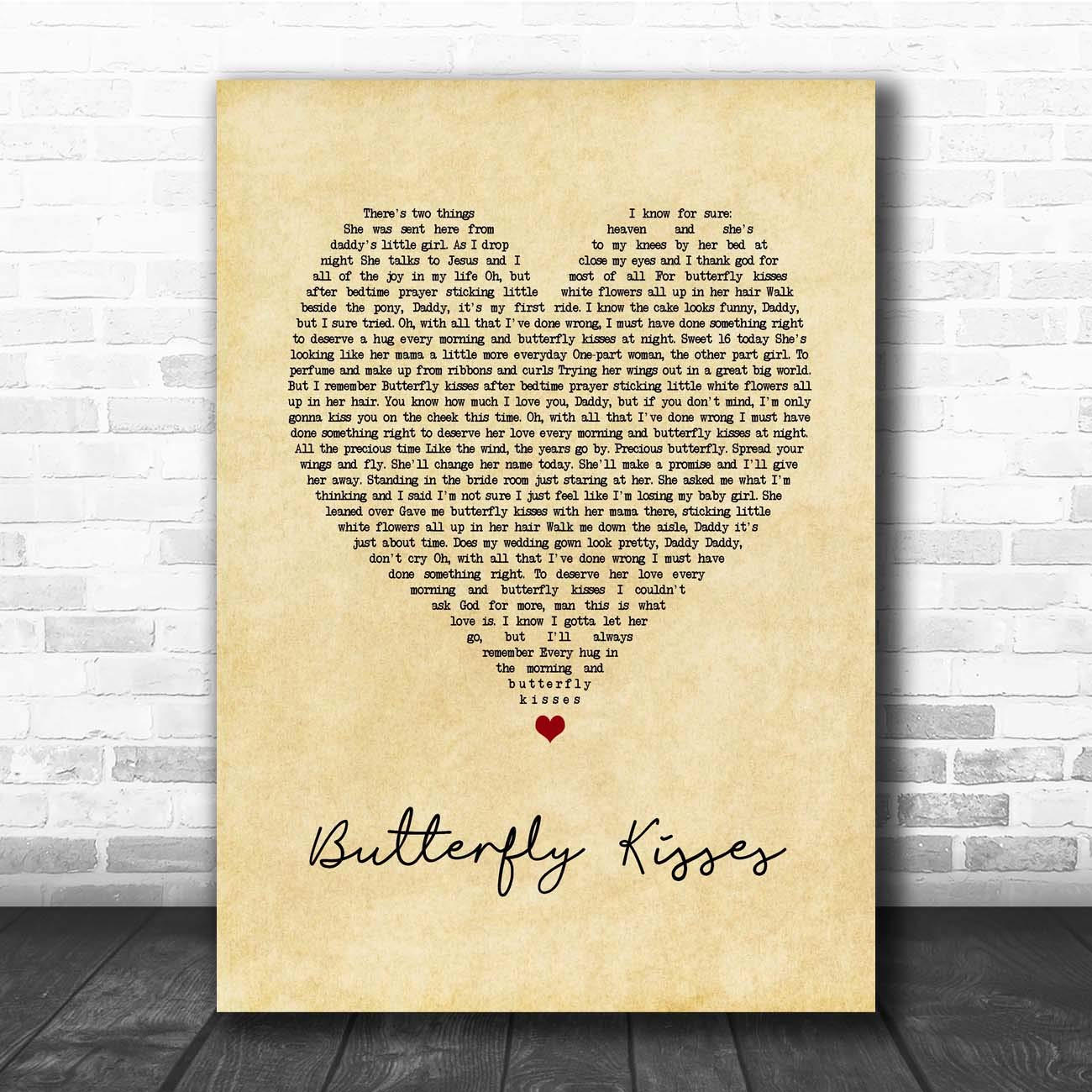 Butterfly Kisses Vintage Heart Song Lyric Print