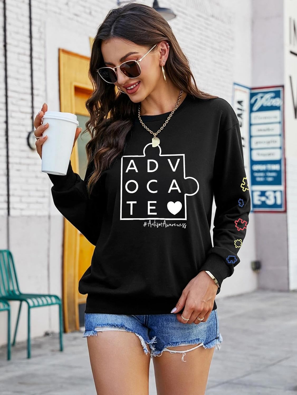 LOTUCY Autism Awareness Shirt Women Autistic Support Sweatshirts Special Education Teacher Tee Tops
