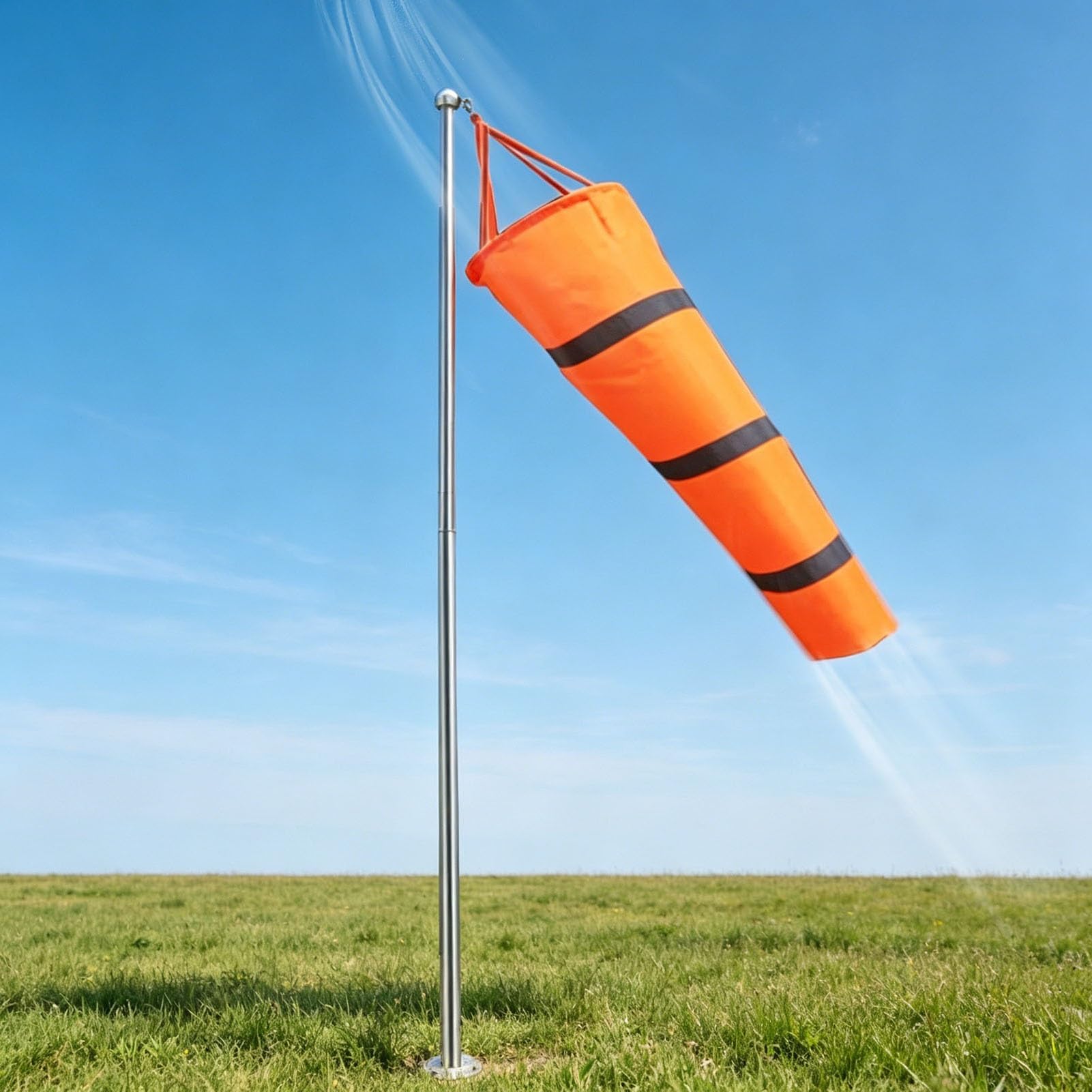 Outdoor-Windsack, 1,8 m Edelstahlstange, reflektierender Ochsenstoff, Windanzeige, frei drehbarer Windsockenstangen-Kit, Ersatz