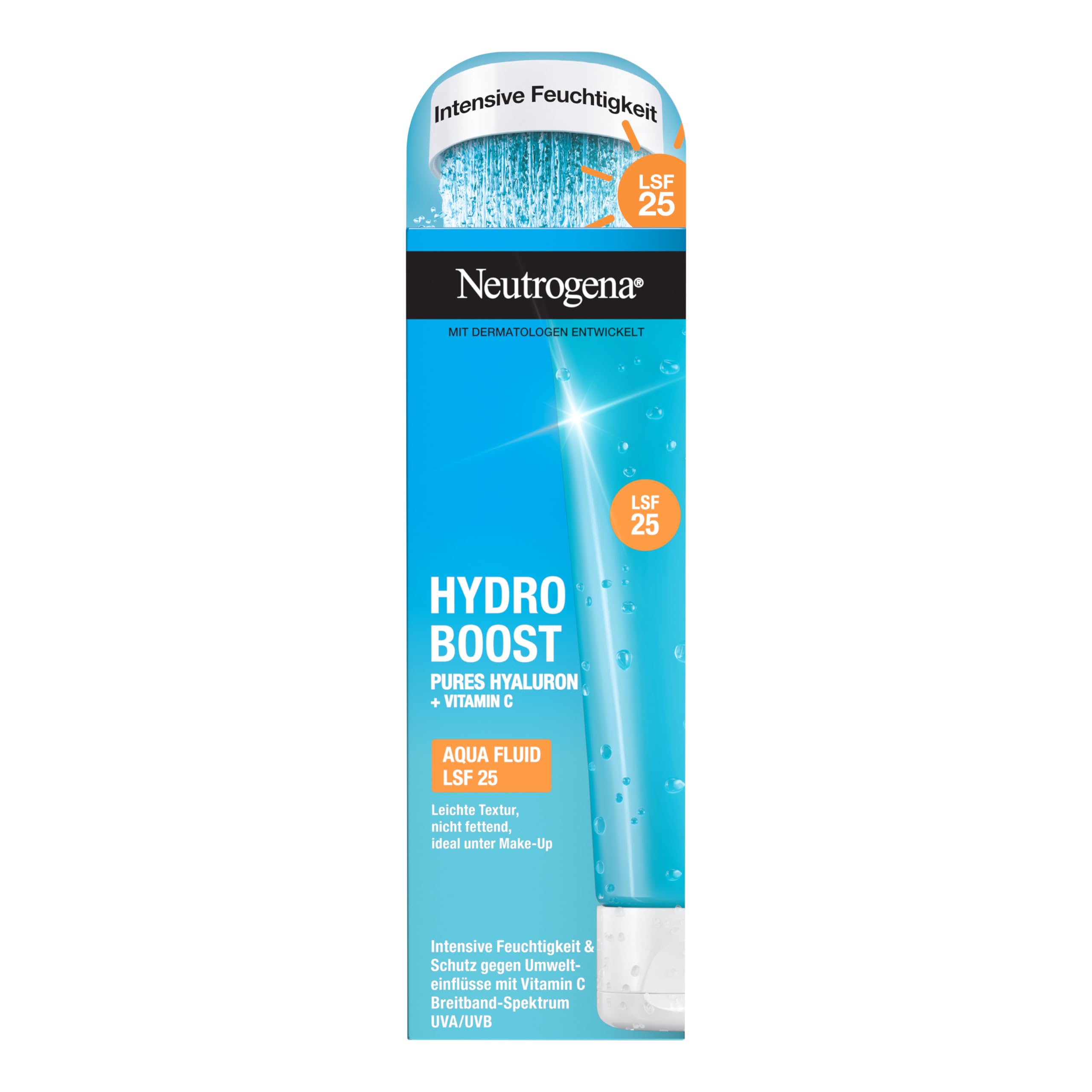 Neutrogena Hydro Boost Aqua Fluid SPF 25 (50 ml), crema facial ligera con ácido hialurónico y vitamina C para una hidratación intensa, crema de día no grasa con SPF