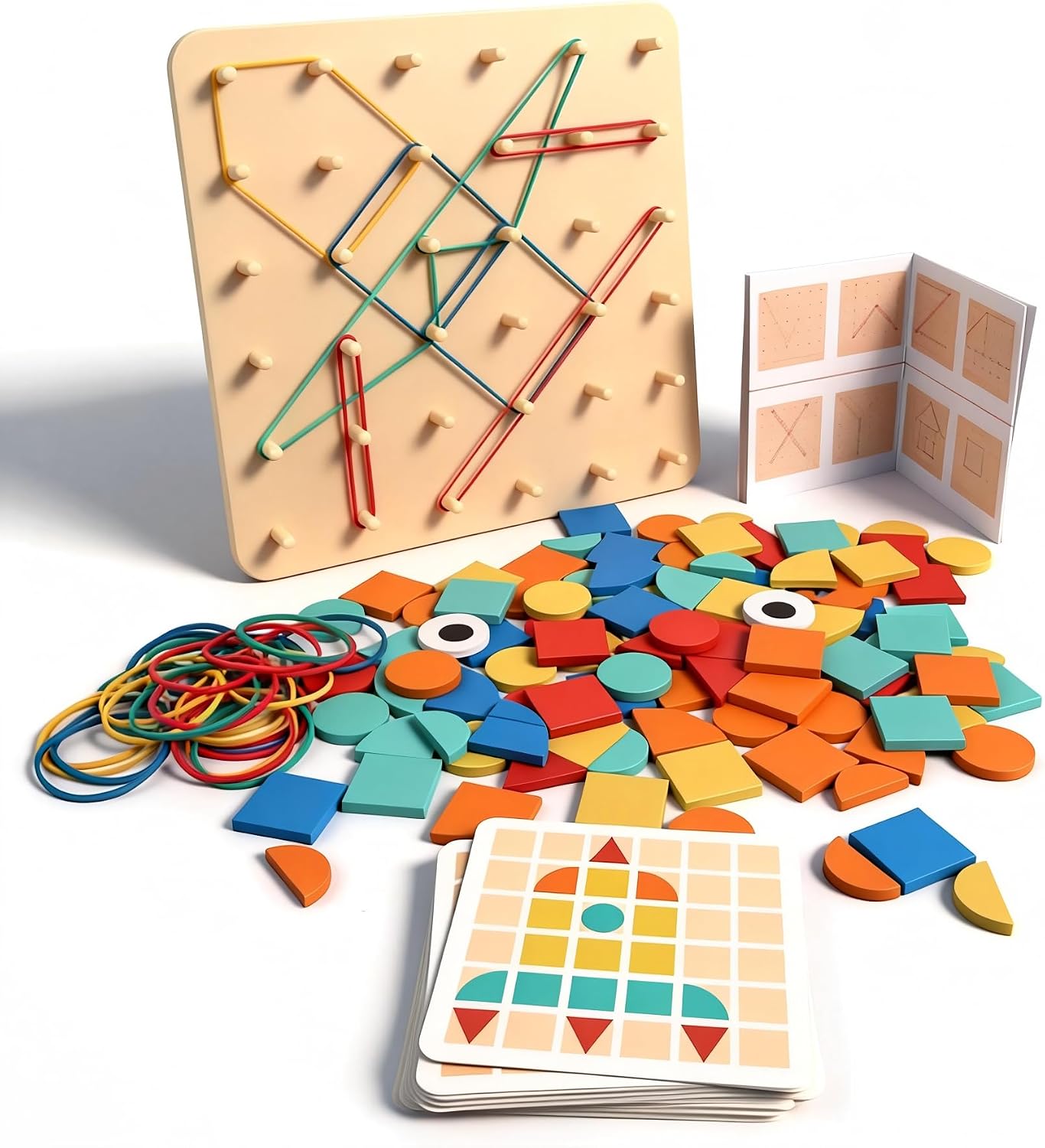 Dementia Activities for Seniors – 2-in-1 Brain & Fine Motor Skills Set, Wooden Puzzle Blocks & Geoboard for Alzheimer’s Patients, Anxiety Relief & Hand Dexterity Support