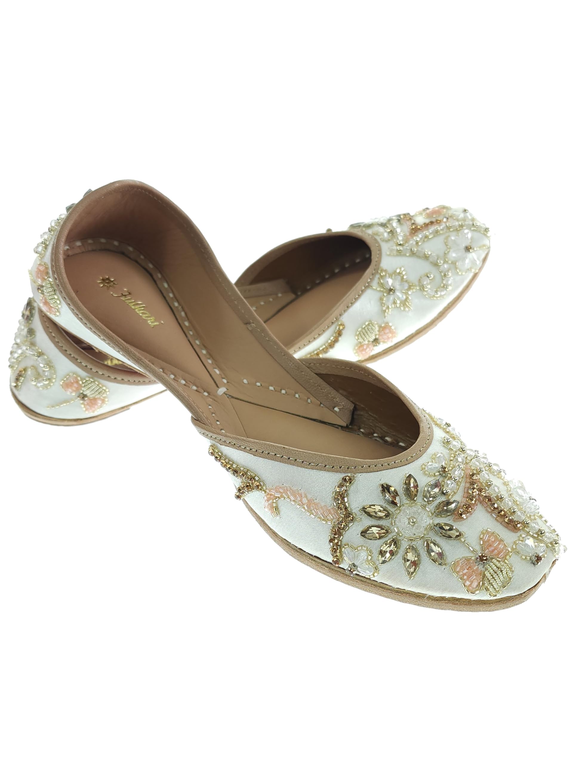 fulkari Women Azalea Cutbeads Gold Genuine Soft Leather Embroidered Jutis | Bite and Pinch Free Jutti | Punjabi Formal Juttis | Girl's Wedding Flat Ladies Mojari | Formal Ethnic Juti |-picture-51