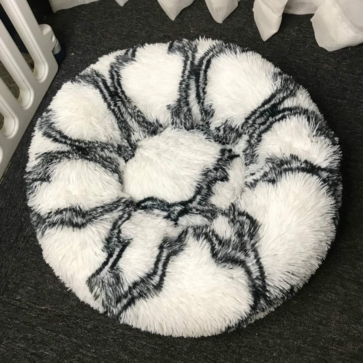Calming Dog Bed Cat Bed, Washable Round Dog Bed Anti-Slip Fluffy Faux Plush Donut Cuddler Cat Bed for Small Medium Large Dogs - Waterproof Bottom diameter35in — image 1