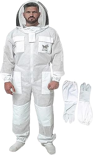 Three Layer Ultra Ventilated Mesh Beekeeper, Protective Bee Suit with Fencing Veil for Men & Women with Gloves