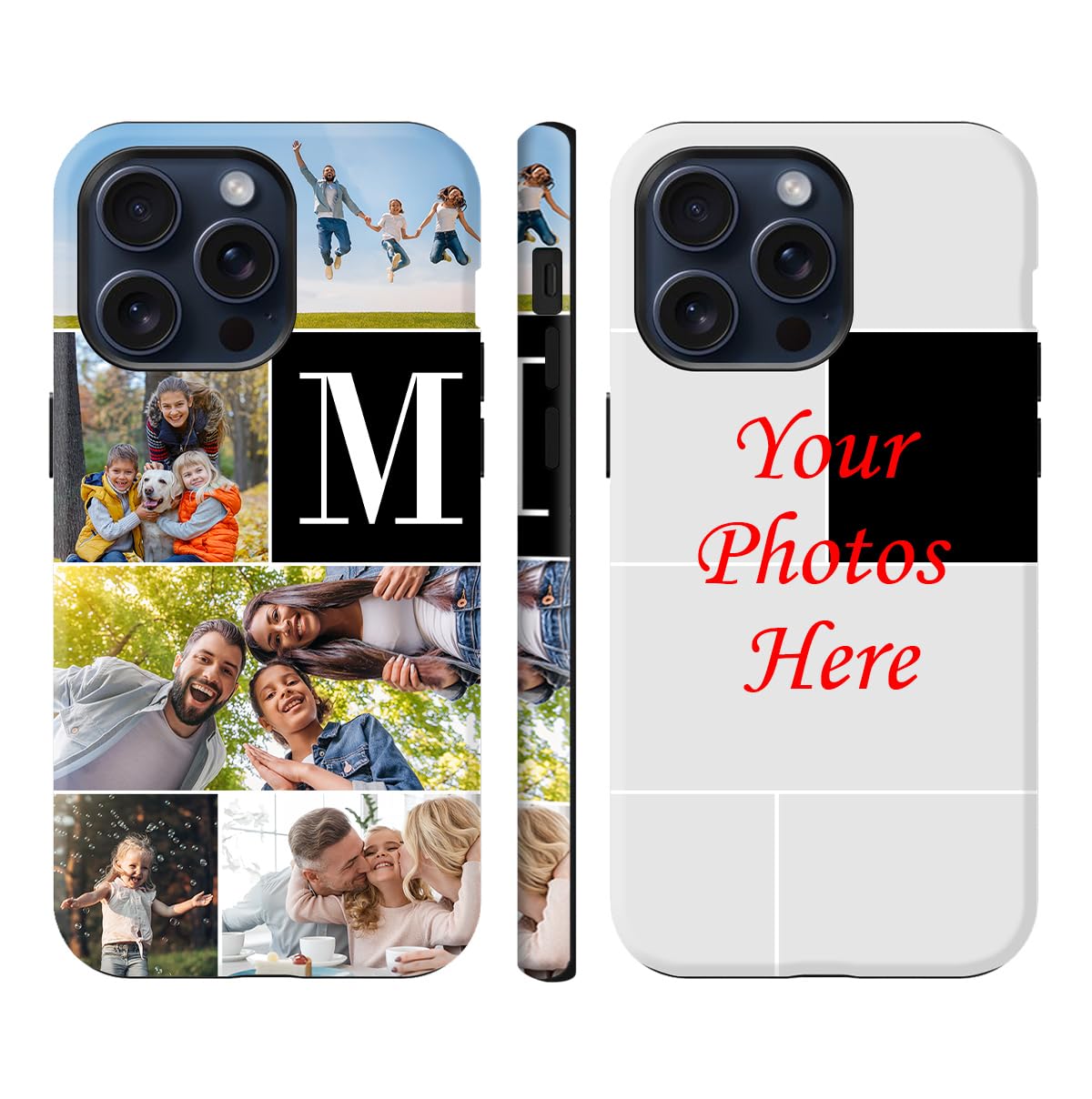 Personalized Case for iPhone 15 Pro Max, Multi-Photo Slim Fit Protective Customized Photo Text Case Anniversary Xmas Birthday Present Dual Layer Phone