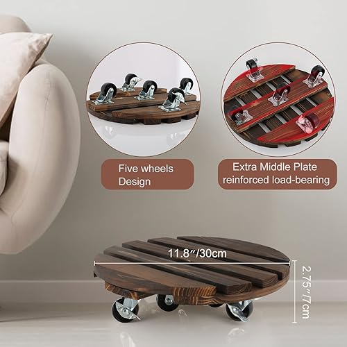 Miniatura 4 de Silkchio Carrito para plantas con ruedas paquete de 2 unidades soporte rodante con cerradura de 12 pulgadas carrito de rodillos de madera para