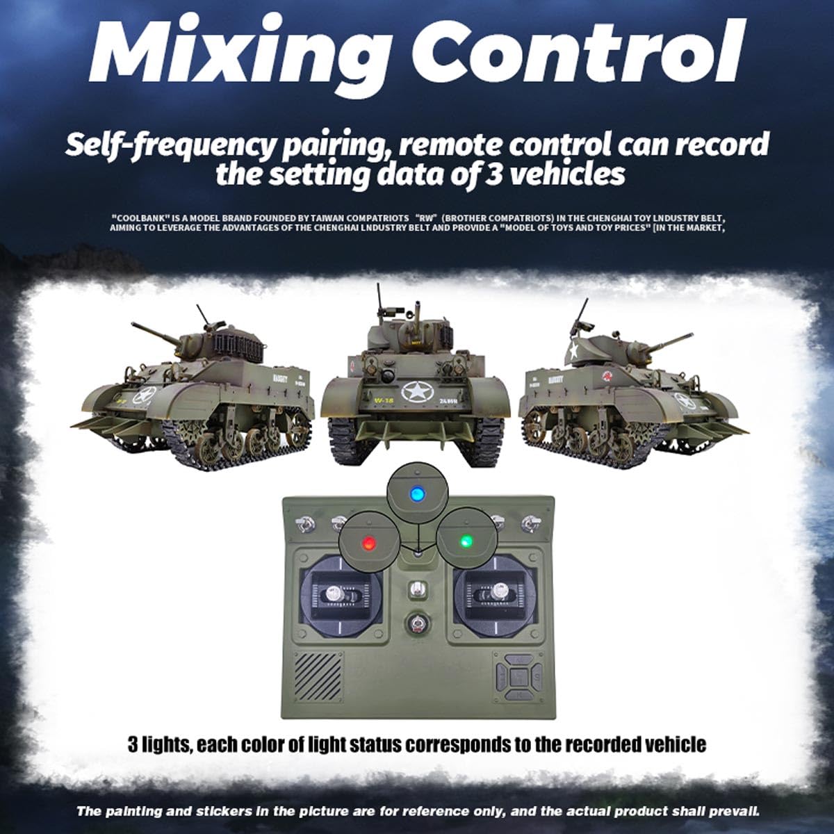 1/16 Scale RC Tank, US M5A1 Stuart, modello di carro armato radiocomandato con effetti sonori, telescopio scarico fumo R-C veicolo militare per adulti
