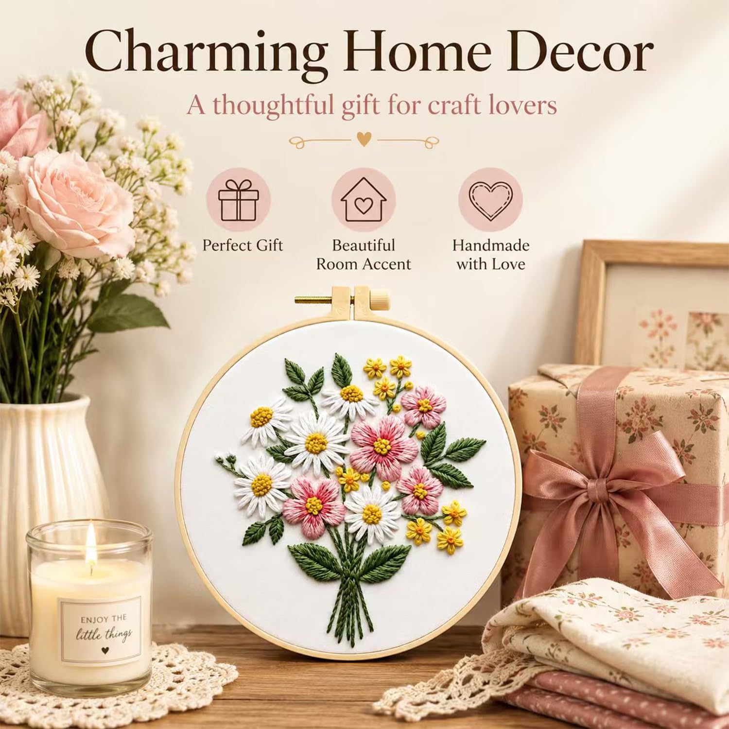 Daisy Embroidery Kit - Beginner Floral Art -5
