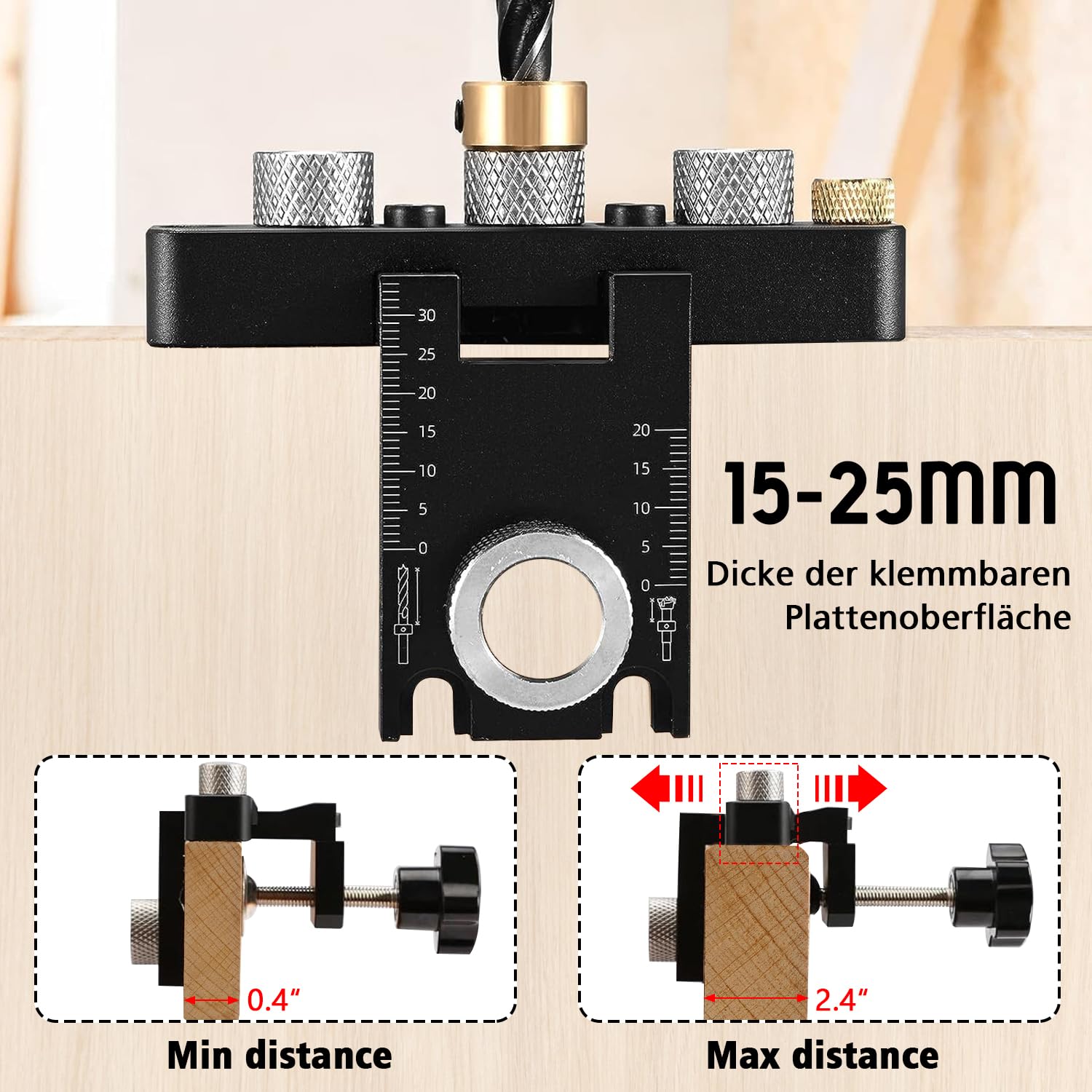 3 in 1, stencil per mobili, 8/10/15 mm, tasselli in legno, stencil per trapano, fori per tasselli con clip di posizionamento, guida per il foro regolabile