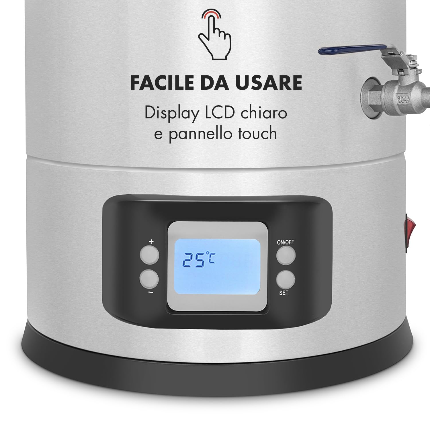 Klarstein Maischfest - Kit Birra Artigianale Completo, Fermentatore 2 Livelli di Potenza: 1500/3000 W, Kit Completo 5 Pezzi, Display LCD, Rubinetto, Acciaio Inox, 25 Litri