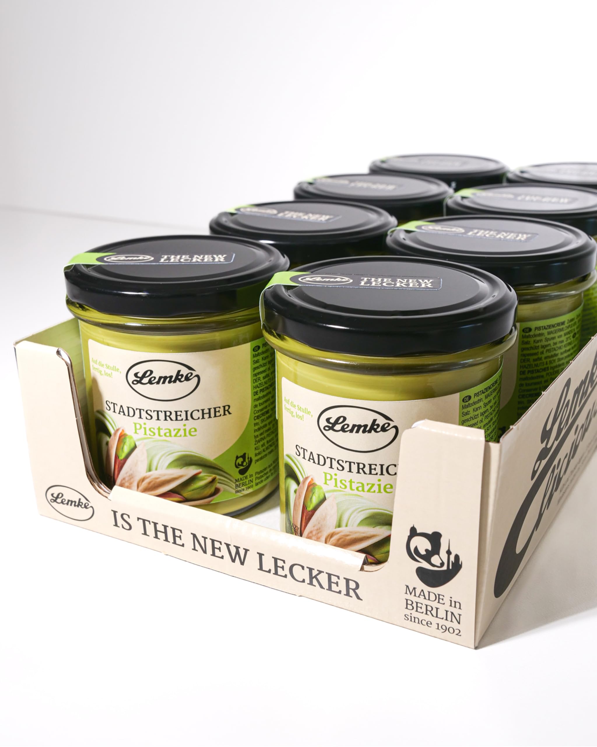 Lemke Stadtstreicher Crema di pistacchio - Crema di pistacchio spalmabile - Gusto finissimo da 18% di pistacchi (8 X 325g)