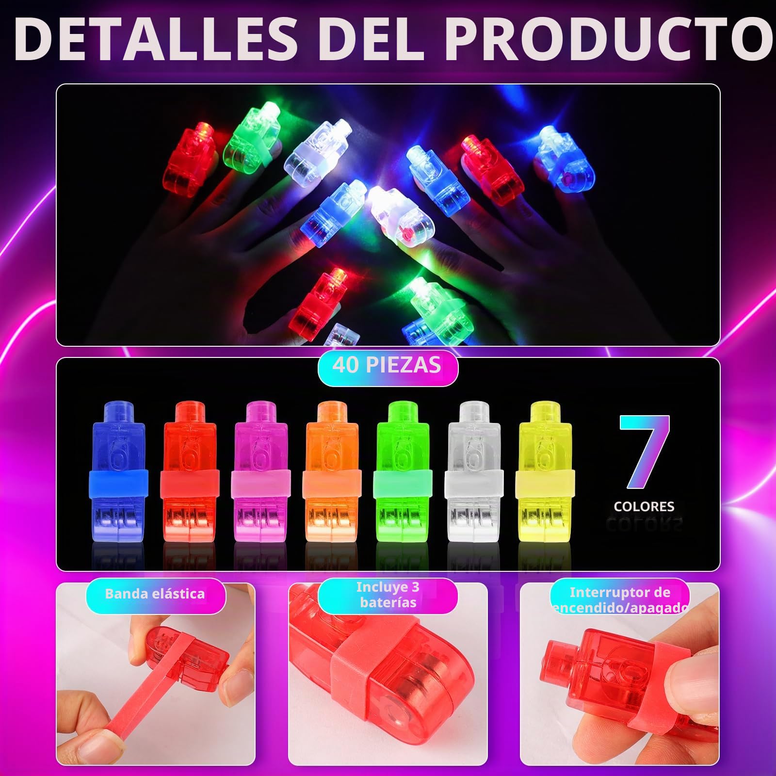 Juego De 40 Luces Led Para Dedos, Luz Led Multicolor, Anillo De Dedo, Linternas Led Para Colocar En Los Dedos, Linterna Para NiñOs, Para Fiestas, Bailes, Discotecas