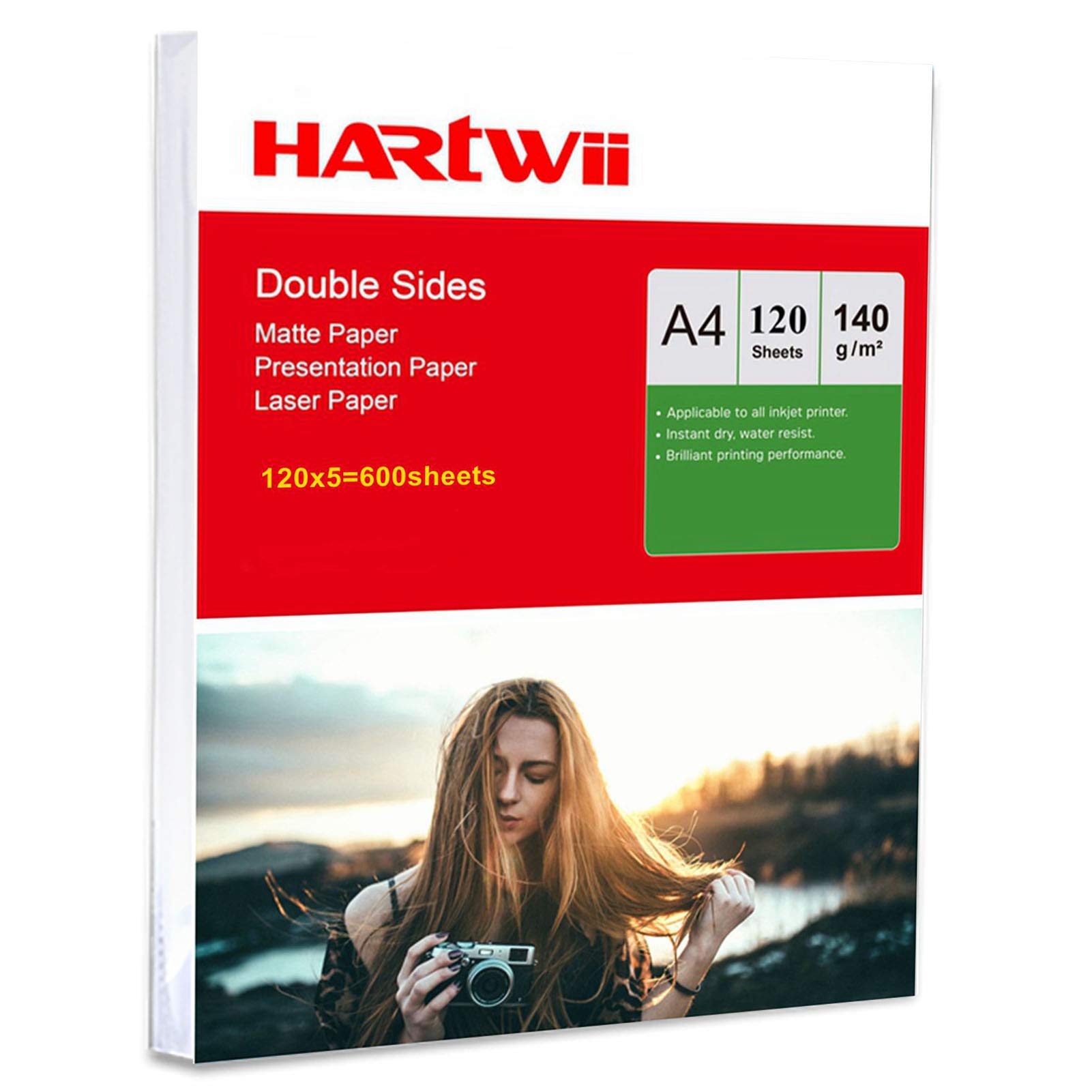 Cienki papier fotograficzny A4 140 g/m2 dwustronny nadruk matowy - 500 arkuszy papier atramentowy Laserjet druk po obu stronach super biały Hartwii