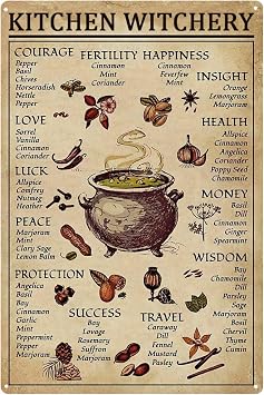 Kitchen Witchery Decor Vintage Metal Tin Sign Kitchen Witchery Signs Witch Knowledge Poster Kitchen Wall Decorations 8X12 inch