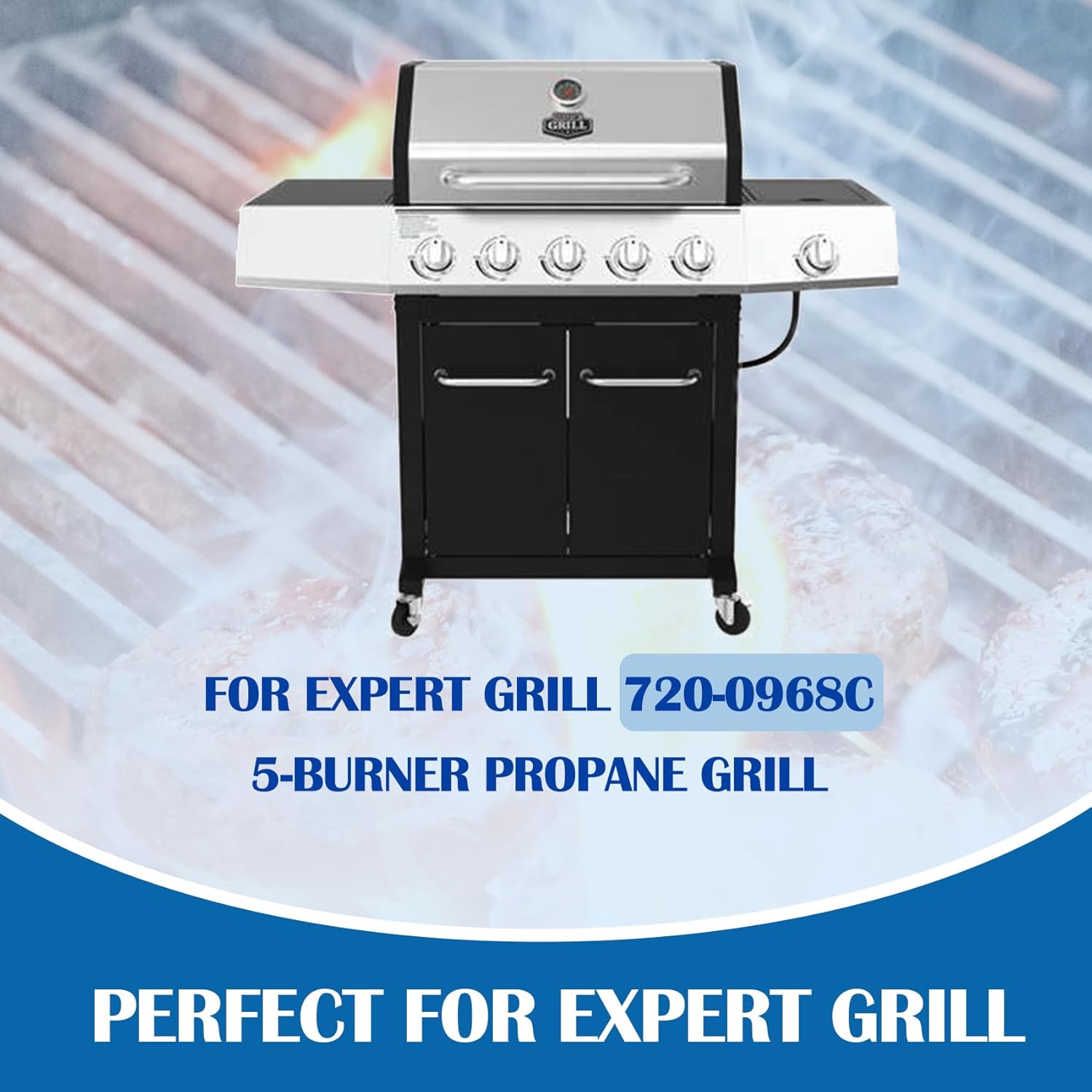 SafBbcue Grill Replacement Parts for Expert Grill 5 Burner 720-0968 Parts, Cooking Grates and Heat Plates for Expert Nexgrill 720-0968C Replacement Parts 5 Burner, Grid & Heat Shield for Expert Grill