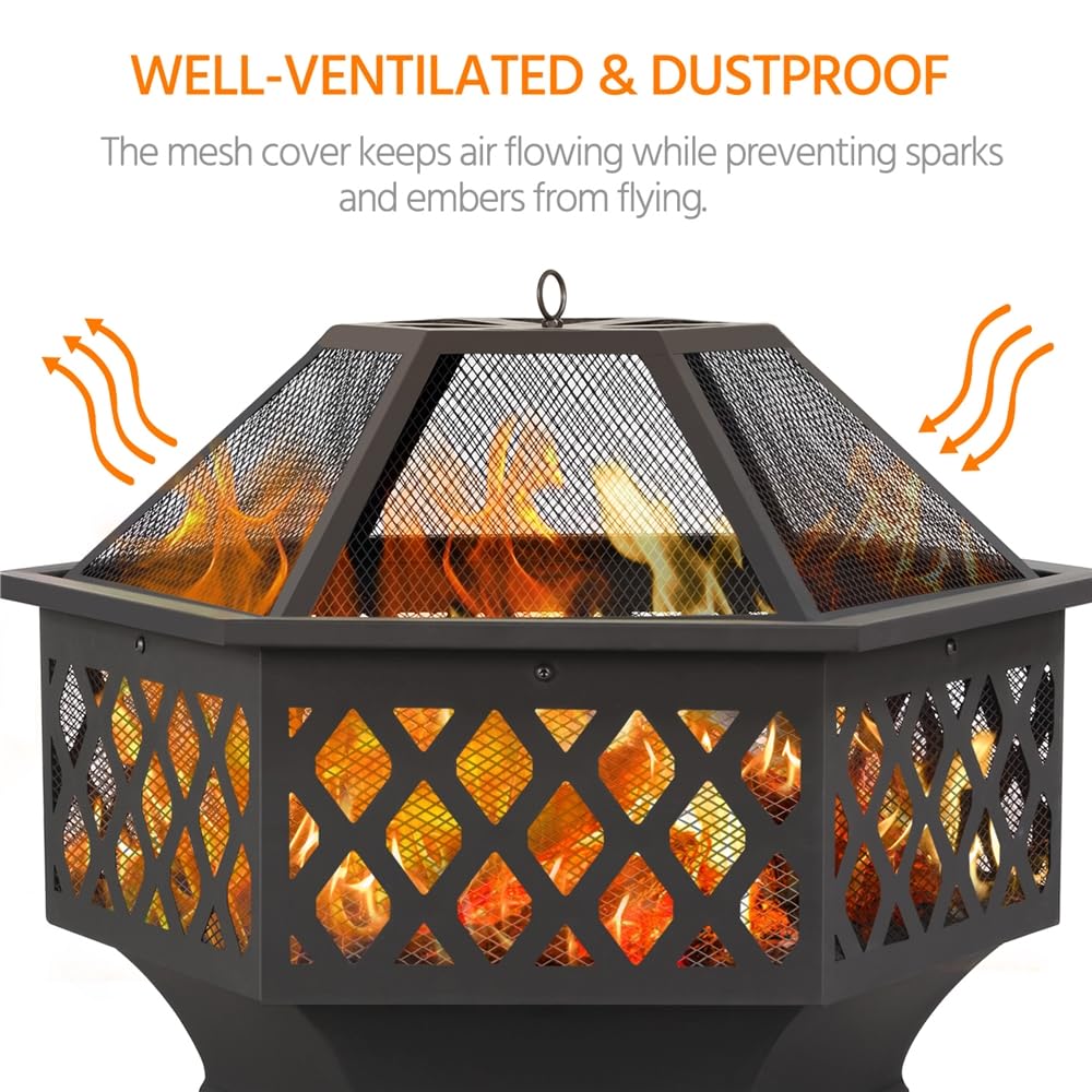Yaheetech Brasero Exterior Leña Brasero Jardin Hexagonal Estufas para Terrazas Chimenea Portátil Grande 61x61x62cm Negro