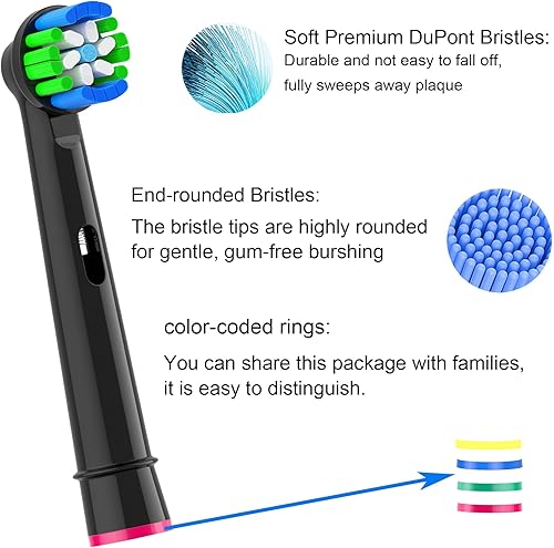 Miniatura 3 de Cabezal de repuesto Oral B compatible con cepillo de dientes eléctrico Oral B, 16 cabezales de cepillo de dientes cruzados negros para Braun Pro