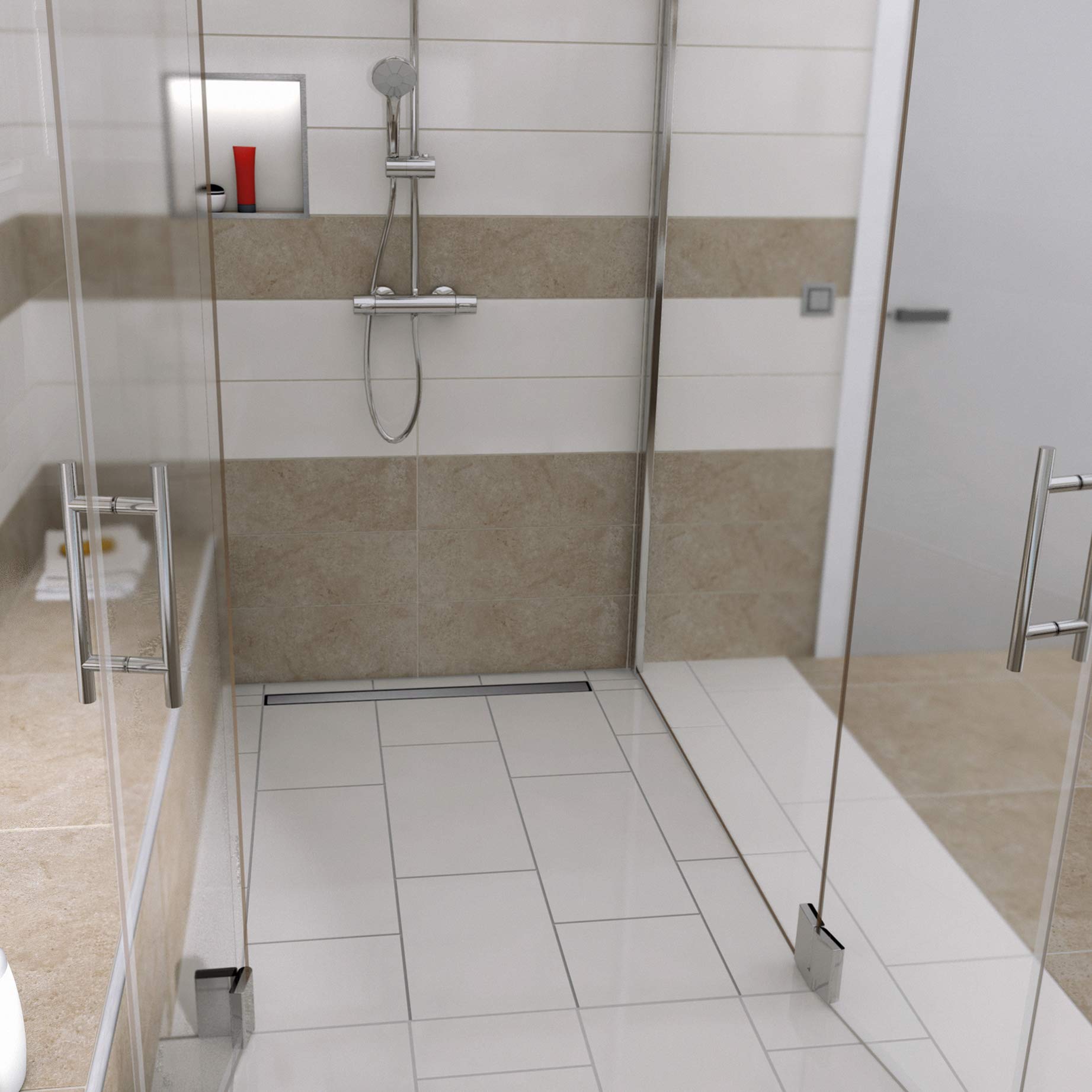 LUX ELEMENTS Caniveau de douche 90 x 20 mm avec écoulement en ligne 7 x 75 cm intégré, TUB-LINE RT 900/200 (750) LTUBE95001, gris