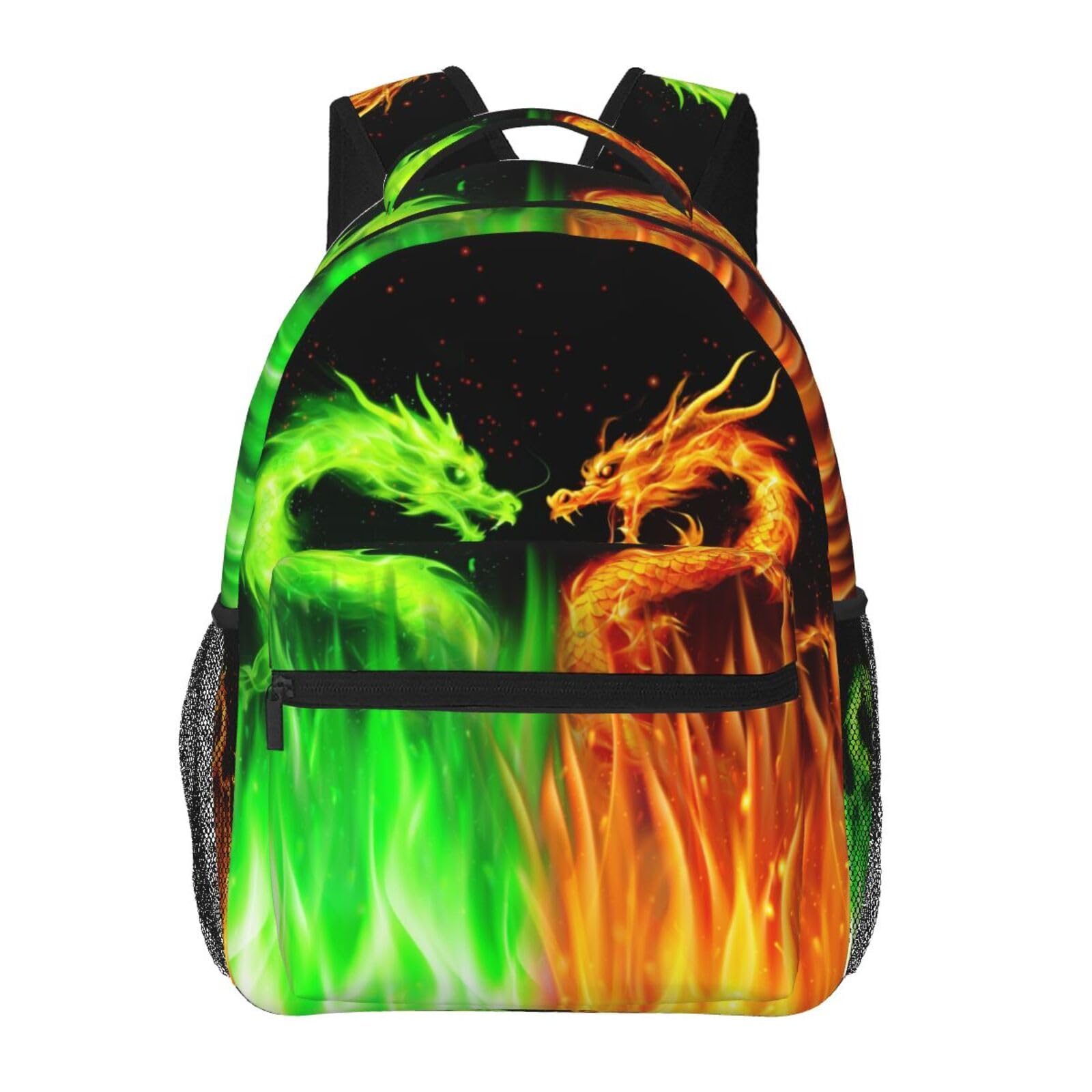 Giwawa Gold and Green Dragon Backpack for Boys Ages 4-12 Cool Fire Flame Backpacks Animal Bookbag for 2nd 3rd 4th 5th 6th Grade Kids Girls Back to