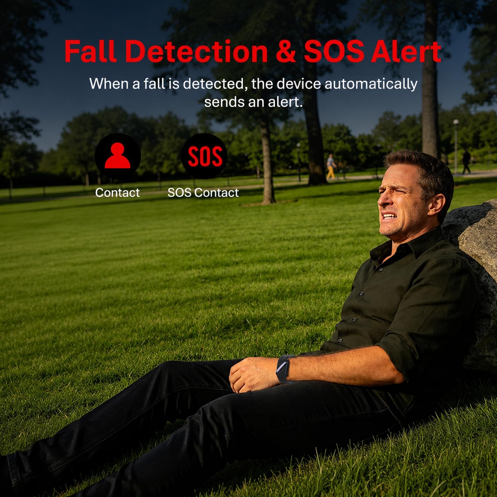 findtime Monitor de actividad sin pantalla 24/7, monitor de frecuencia cardíaca, pulsera inteligente de sueño, oxígeno en sangre, detección de caídas, alerta SOS, 1 ATM, impermeable, podómetro