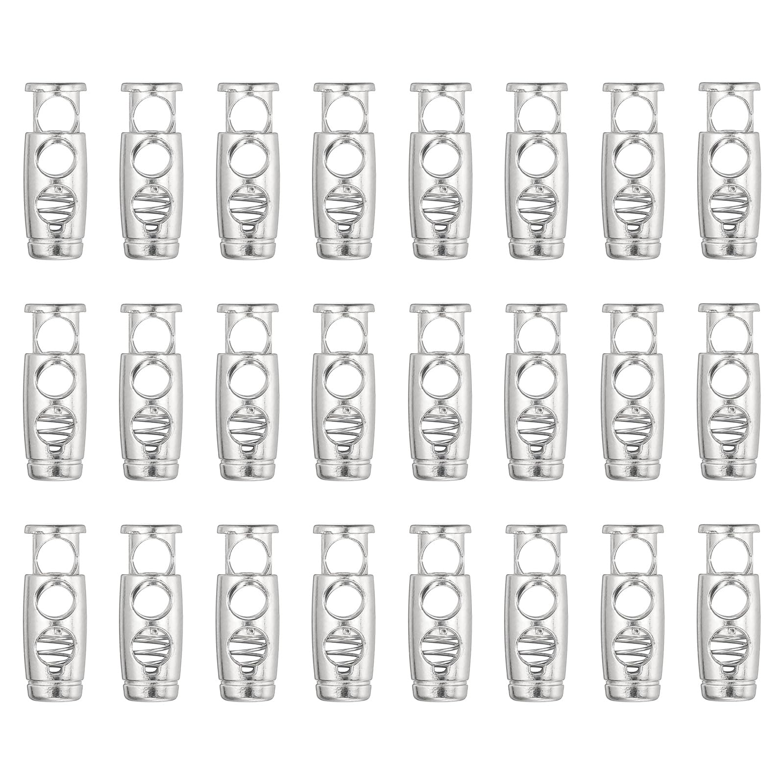 PATIKIL 24PCS Metal Cord Locks for Drawstrings Spring Cord Lock Toggles Stopper Clamp 2 Holes Adjustable Slider End Fastener for Paracord Outdoor Bag Shoes Backpack Silver