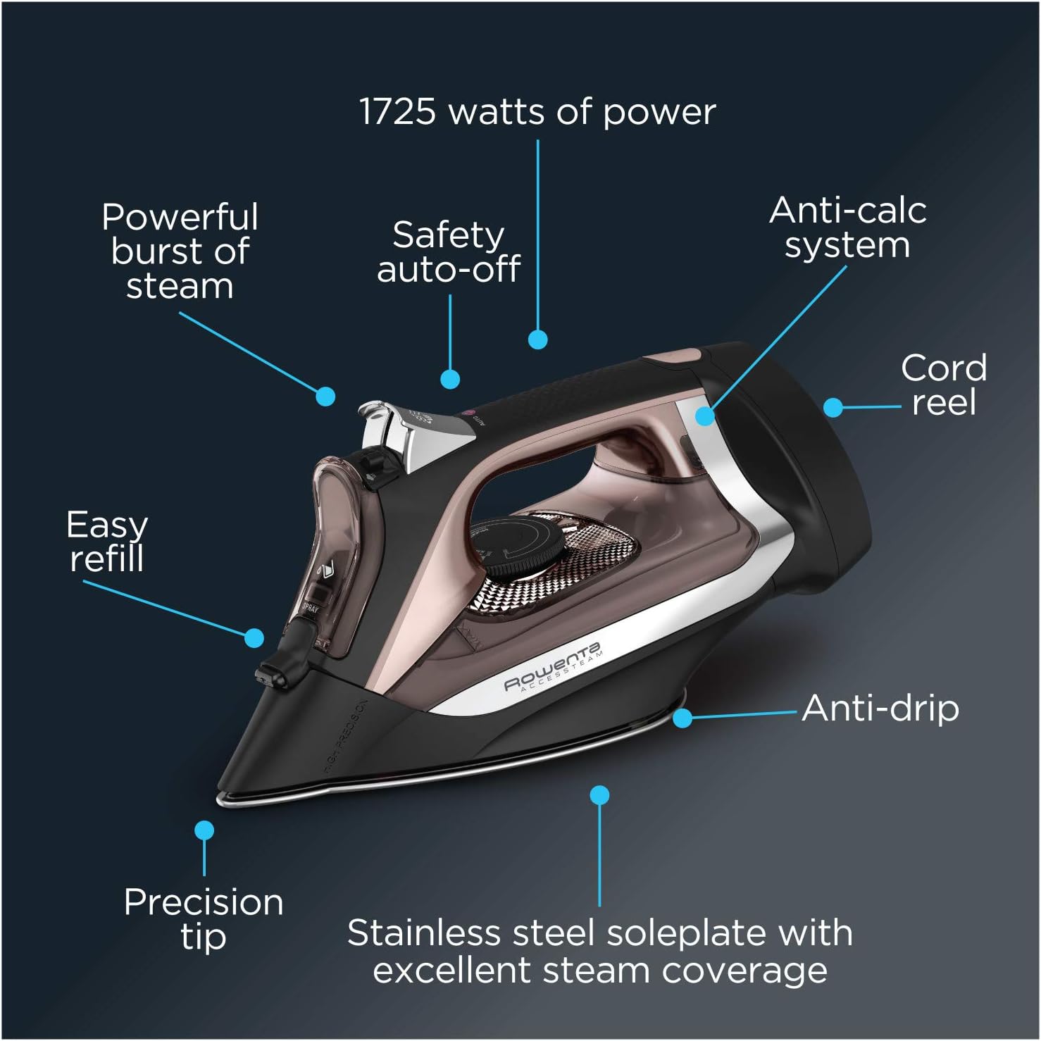 Exclusive Discount 50% Price Rowenta DW2459 Access Steam Iron with Retractable Cord and Stainless Steel Soleplate, Black