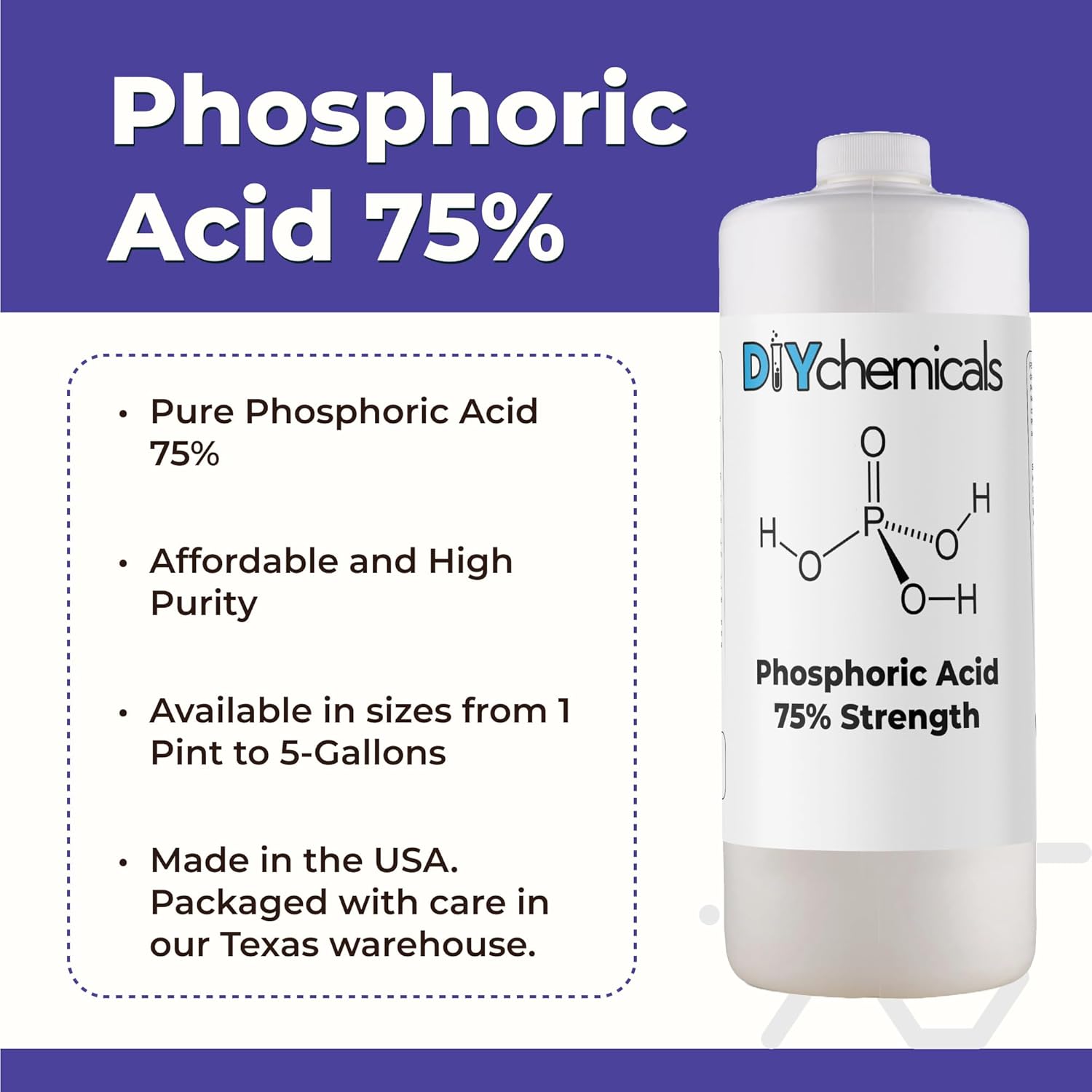 DIYChemicals Phosphoric Acid 75% – Rust Remover, Wood Stain Remover, pH Control, High Purity Orthophosphoric Acid for Metal, Fertilizers - Made in USA - 1 Pint (16 fl oz)