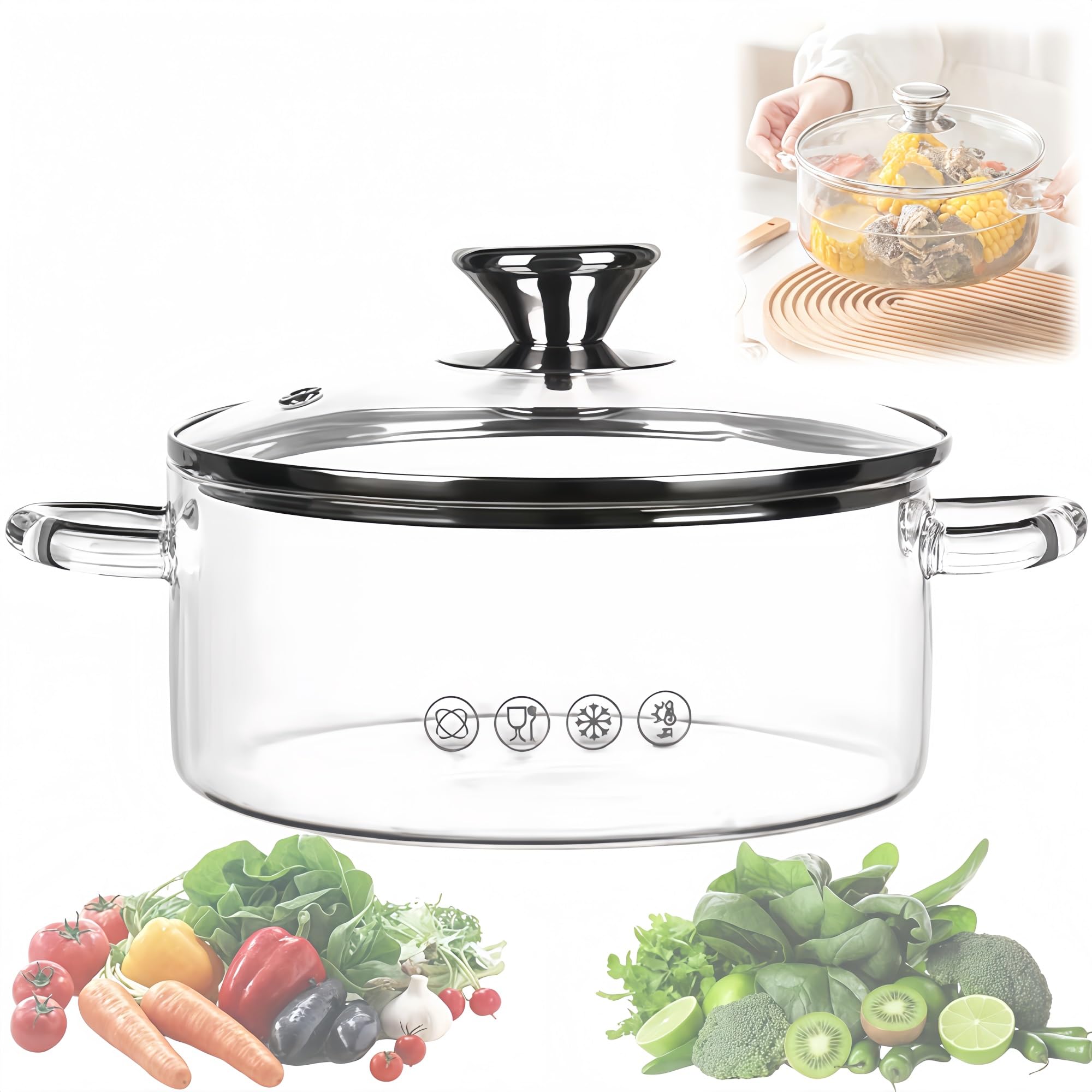 Hitzebeständiger Glas-Kochtopf, leicht und einfach zu reinigen, hervorragende Wärmespeicherung, ideal für Nudeln, Suppe und Milch