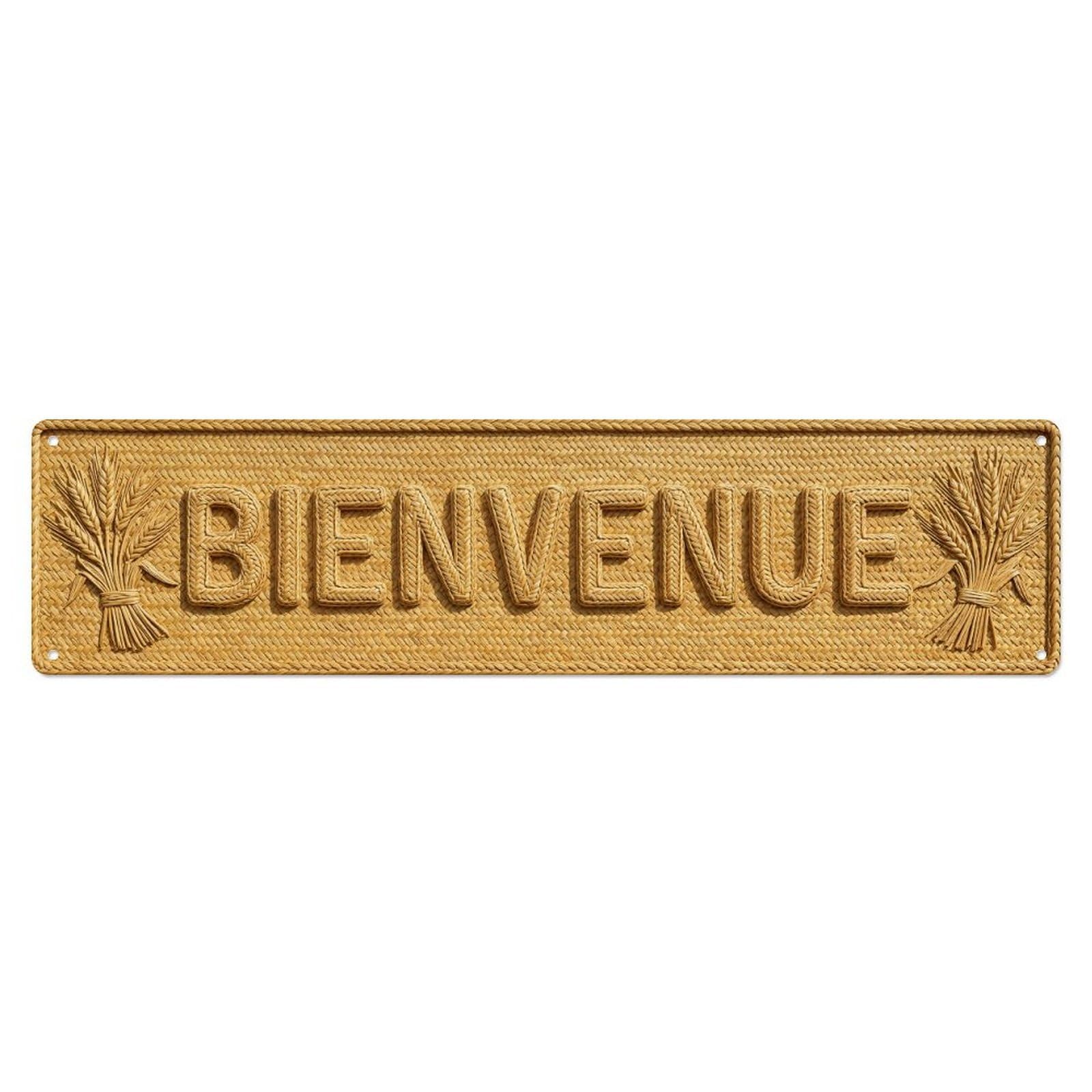 Straw Woven Natural Welcome Metal Tin Skinny Sign Plaque Wall Decor for Cafe, Club Bar, Office, Home Garden Metal Poster 4x16Inch