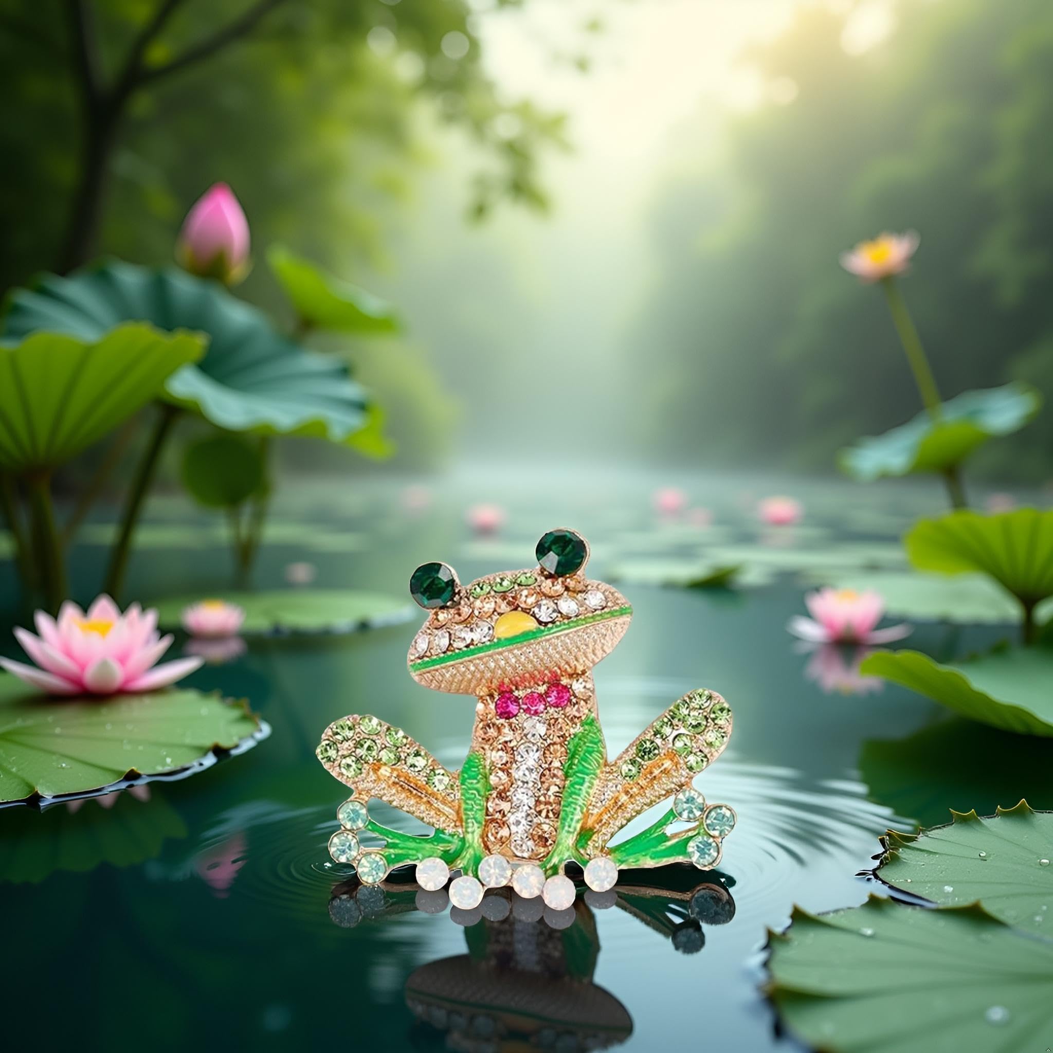 Green Frog Brooch Pins for Women, Cute Rhinestone Inlaid Frog Enamel Animal Brooch Shirt Collar Badge Decor, Clothing, Shoes and Jewelry, 1, 1