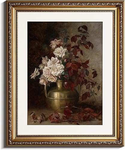 VIYYIEA Decoración de pared floral enmarcada en oro, para sala de estar, dormitorio, ramo de rosas, decoración de pared retro, marco de fotos