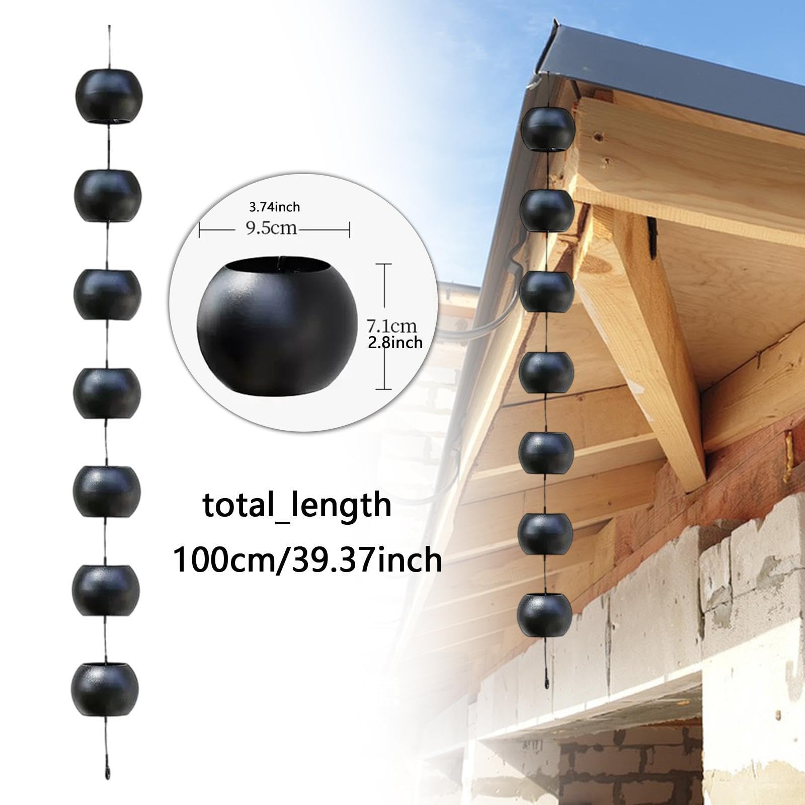 Bothyi Rain Chain Water Diverter Hanging Home Decor 39.37in Decorative Portable Rain Bell Water Chain for Home Outdoor Yard Backyard