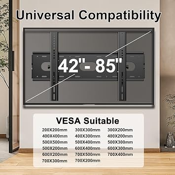 TV Wall Bracket for Most 42-85 Inch LCD LED Flat Curved TVs up to 85kg, Low Profile Tilt Bracket, Heavy Duty Television Wall Mount with Max VESA 700x500mm, Universal Large TV Mount