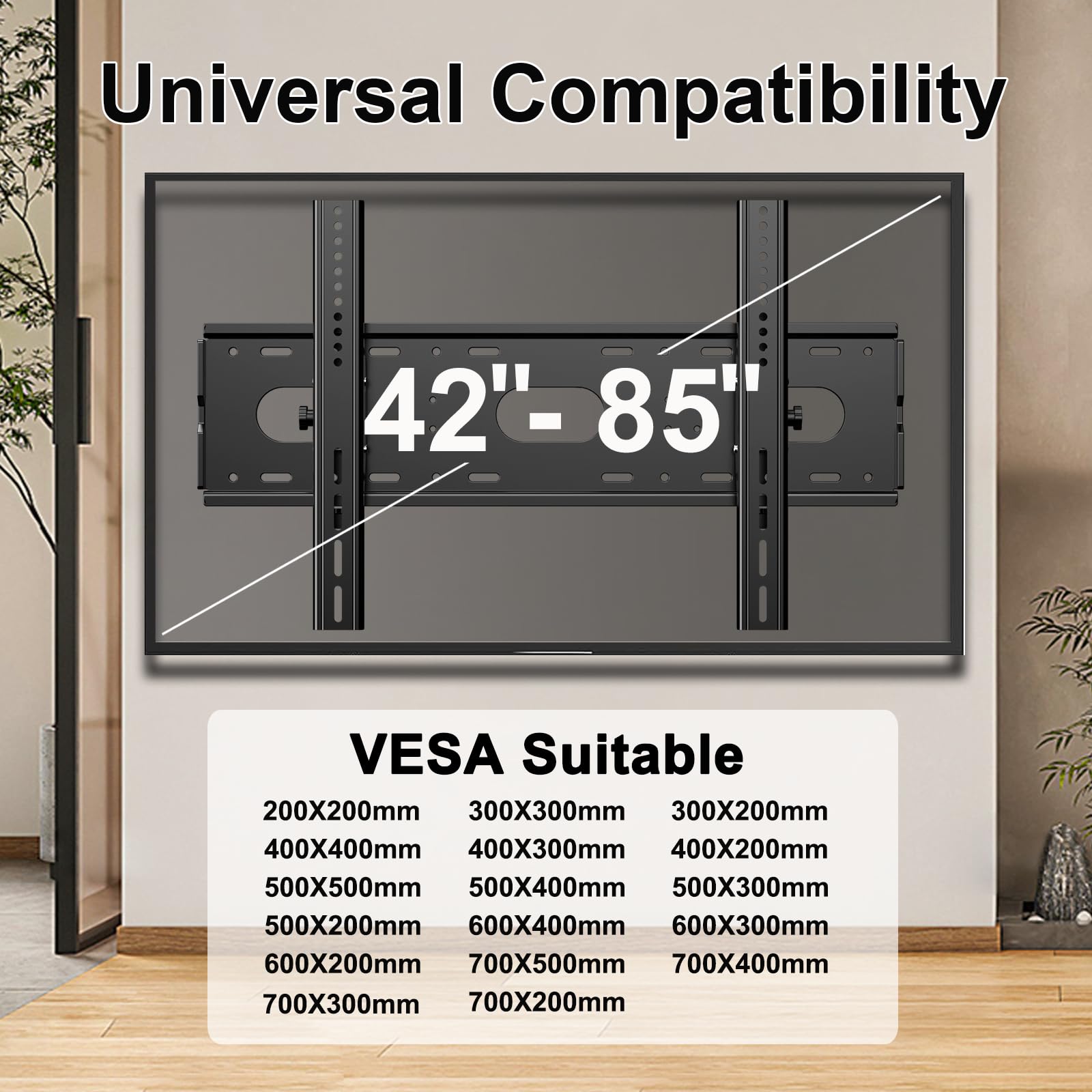 Staffa da parete per TV per la maggior parte dei televisori LCD LED da 42-85 pollici piatti e curvi fino a 85 kg, staffa inclinabile a basso profilo, supporto da parete per televisore