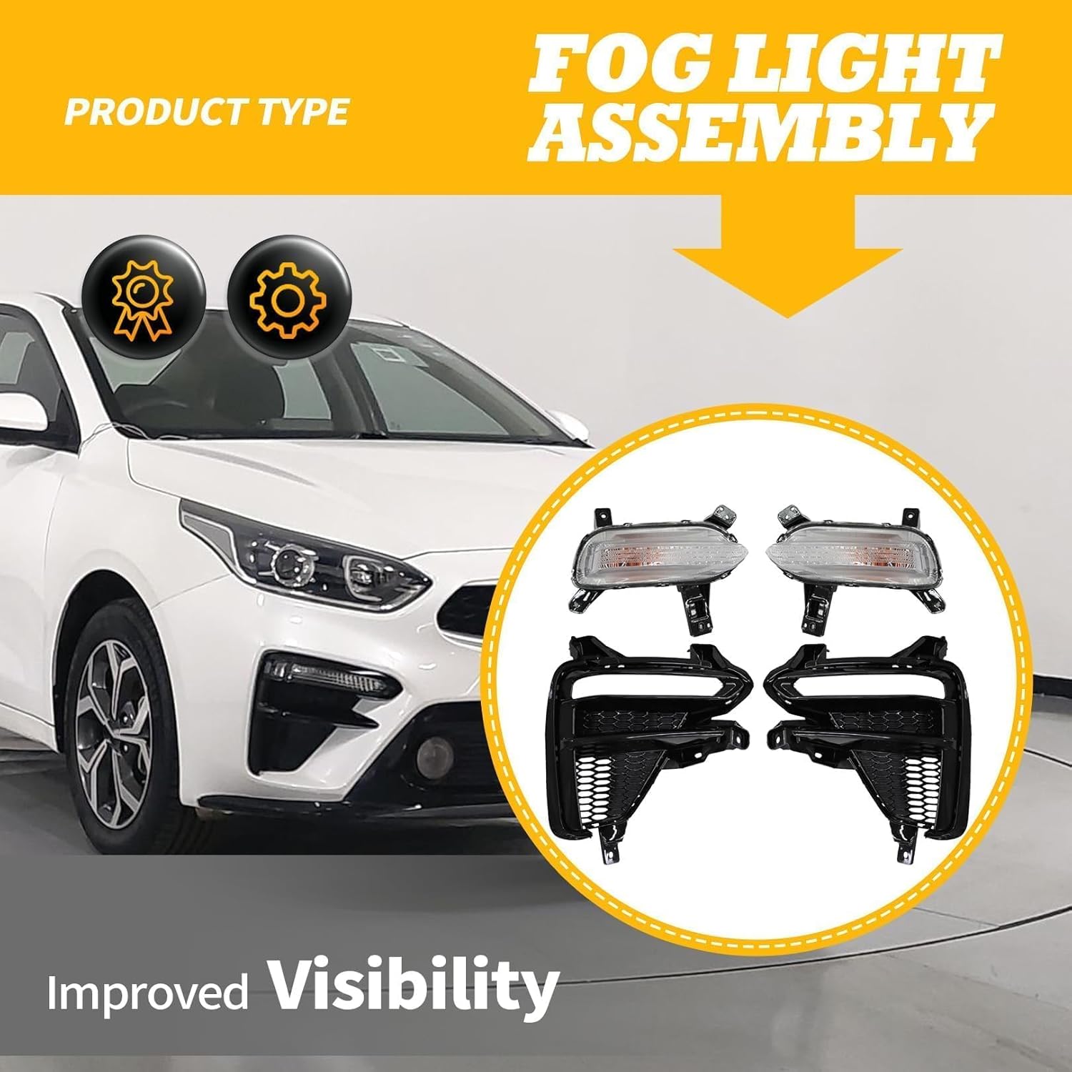 4Pcs DRL Fog Light Compatible with Forte 2019 2020 Daytime Running Lights Pair Fog Lamp w/Bezel and Bulbs Turn Signal Left and Right Side 86595M7010 86596M7010