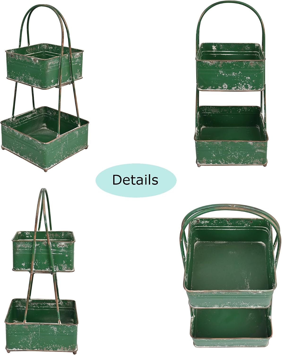 2-Tier Vintage Metal Storage Basket Farmhouse Distressed Double-Layer Kitchen Counter Organizers Rustic Organizing Bin for Kitchen Pantry, Green, 25.98" Tall (Green)