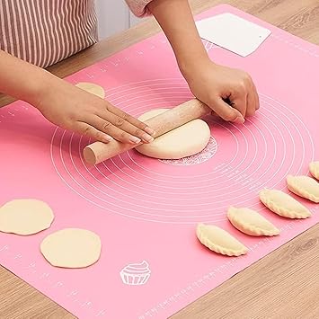 Large Silicone Baking Mat with Measurements | Non-Stick Fondant & Chapati Rolling Sheet | Atta Kneading Pad Pink