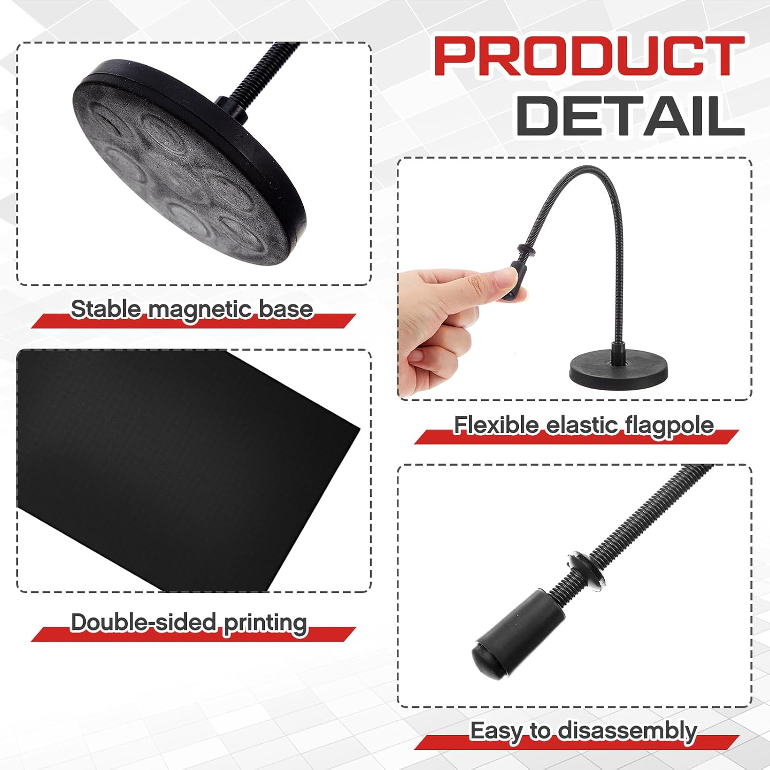 2 Pcs Black Magnetic Flags for Cars with Pole Magnetic Base Double-sided Flag for Car Antenna Roof Mount Truck Vehicle Decor Accessories Outdoor Using This to Find Your Car (4" X 6",11" H) image 3