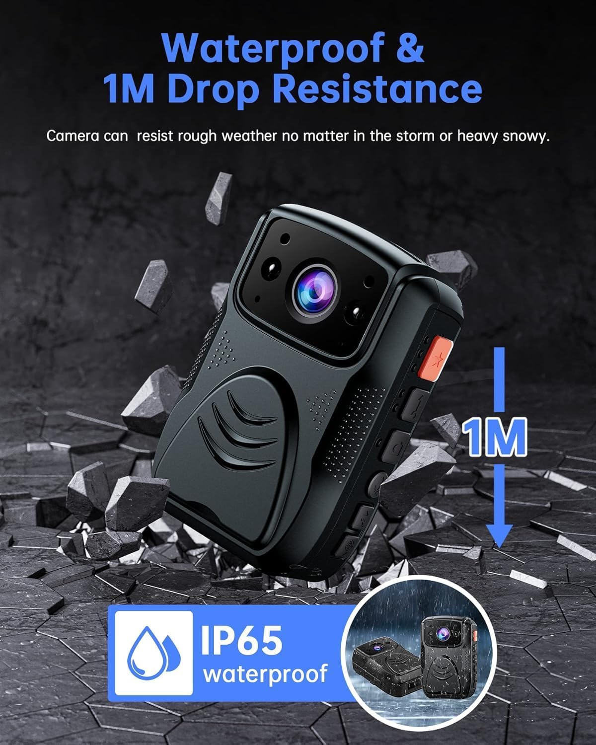 Body Cam 4K 40MP Körperkamera mit Audio- und Videoaufzeichnung, WLAN GPS Police Body Cam für Strafverfolgungsbehörden, IP65 wasserdicht Nachtsicht-Polizeikörperkamera mit 4000 mAh Akku