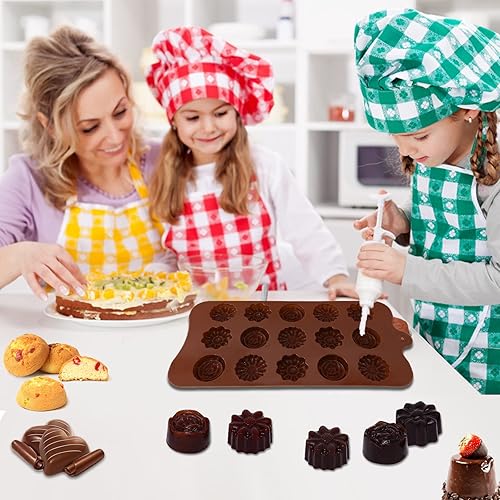 Miniatura 6 de FUGZAUD 4 Pack Flower Shape Silicone Chocolate Molds15-Cavities Food Grade Silicone Candy Molds Non-Stick Chocolate Mold Baking Molds for Cake