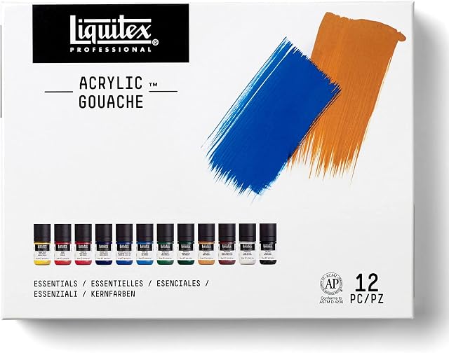 LIQUITEX Professional Gouache Acrylic Extra Fine Low Viscocity Set Essential Colours 12 x 20 ml