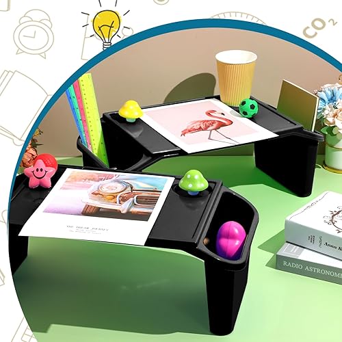 Miniatura 7 de Leinuosen Bandeja de escritorio de regazo para niños con almacenamiento de plástico para computadora portátil con bolsillos laterales y ranura, mesa