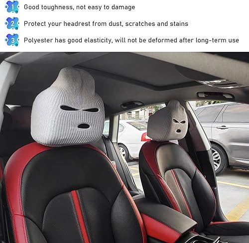 Miniatura 4 de Suvnie 2 fundas para reposacabezas de automóvil, divertida máscara de cara completa personalizada para asiento de automóvil, máscara de esquí,