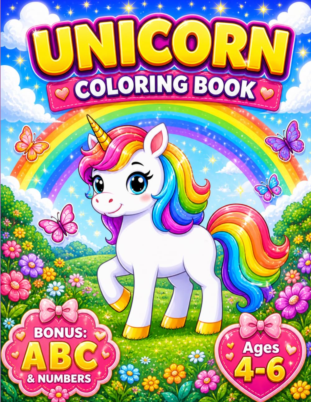 Unicorn Coloring Book for Kids Ages 4–6 with BONUS ABC Alphabet & Numbers: Fun Unicorn Coloring Pages with Cute Unicorns, Rainbows, Magical Scenes and ... (Smash Kids Coloring & Learning Series)