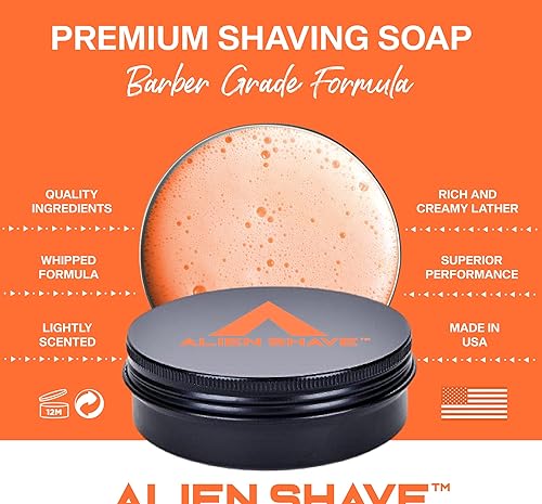 Miniatura 14 de Jabón de afeitar prémium para hombres. Alimentado con aceite de coco, manteca de karité y leche de cabra. 3.6 onzas (paquete de 1) (bárbaro)