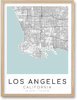 HesenDot Los Angeles Map Framed Wall Art,12x16in City Map Canvas Print,Natural OAK Frame with Acrylic Glass,Minimalist Modern Poster California Decor for Living Room Office Bedroom Home,Set of 1